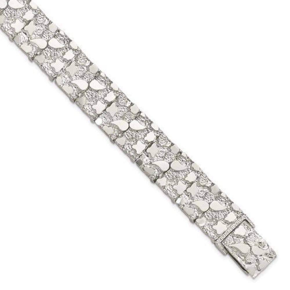 New Sterling Silver 15mm Men’s Nugget Bracelet